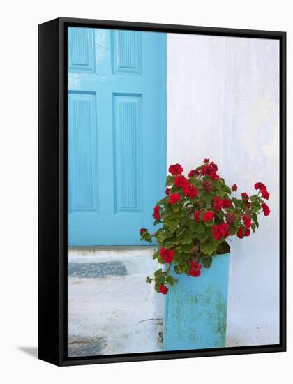 Red Geraniums, Chora, Amorgos, Cyclades, Aegean, Greek Islands, Greece, Europe-Tuul-Framed Stretched Canvas