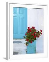 Red Geraniums, Chora, Amorgos, Cyclades, Aegean, Greek Islands, Greece, Europe-Tuul-Framed Photographic Print