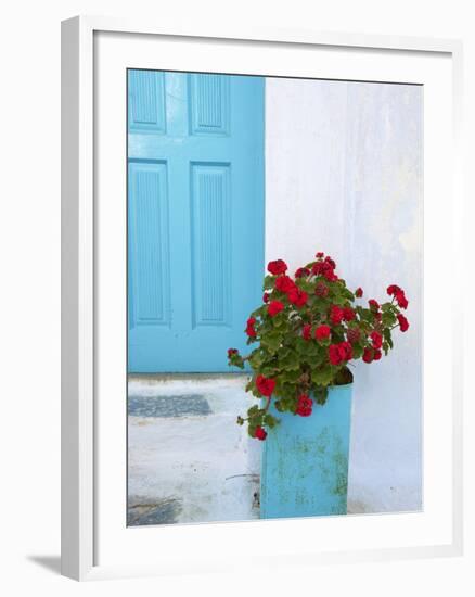 Red Geraniums, Chora, Amorgos, Cyclades, Aegean, Greek Islands, Greece, Europe-Tuul-Framed Photographic Print