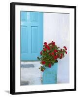 Red Geraniums, Chora, Amorgos, Cyclades, Aegean, Greek Islands, Greece, Europe-Tuul-Framed Photographic Print