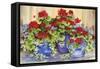 Red Geraniums with The Blues-Kathleen Parr McKenna-Framed Stretched Canvas