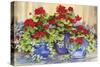 Red Geraniums with The Blues-Kathleen Parr McKenna-Stretched Canvas