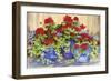 Red Geraniums with The Blues-Kathleen Parr McKenna-Framed Art Print