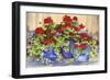 Red Geraniums with The Blues-Kathleen Parr McKenna-Framed Art Print