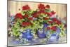 Red Geraniums with The Blues-Kathleen Parr McKenna-Mounted Art Print