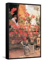 Red Geraniums-Childe Hassam-Framed Stretched Canvas