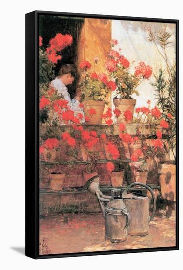 Red Geraniums-Childe Hassam-Framed Stretched Canvas