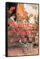 Red Geraniums-Childe Hassam-Framed Stretched Canvas