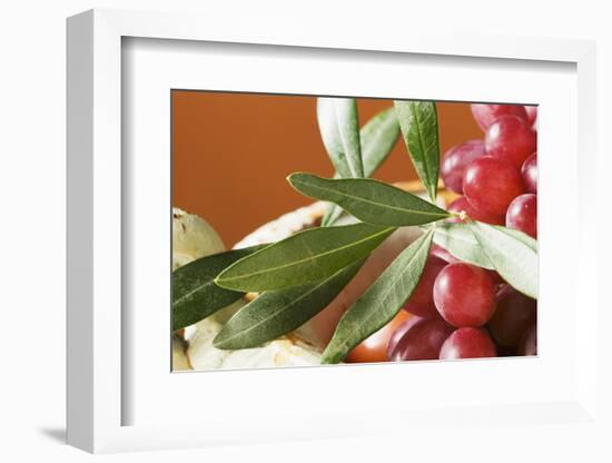 Red Grapes with Olive Branch in Bowl-Foodcollection-Framed Photographic Print