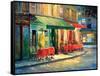 Red & Green Café-Haixia Liu-Framed Stretched Canvas