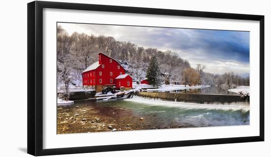 Red Grist Mill in a Winter Landscape, Clinton, New Jersey-George Oze-Framed Photographic Print