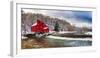 Red Grist Mill in a Winter Landscape, Clinton, New Jersey-George Oze-Framed Photographic Print