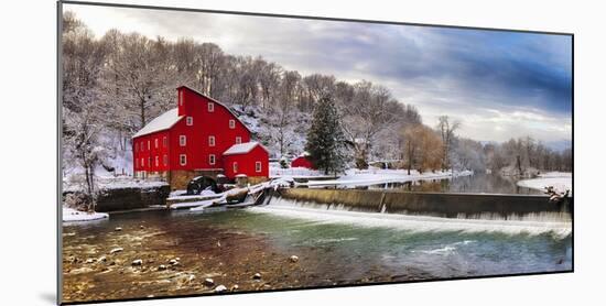 Red Grist Mill in a Winter Landscape, Clinton, New Jersey-George Oze-Mounted Photographic Print