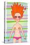 Red-Haired Pretty Girl Lies on the Towel-smilewithjul-Stretched Canvas