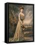 Red Haired Woman Modeling Pale Green, Gold Embroidered Robe Designed by Beer-Felix-Framed Stretched Canvas