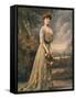 Red Haired Woman Modeling Pale Green, Gold Embroidered Robe Designed by Beer-Felix-Framed Stretched Canvas