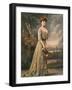 Red Haired Woman Modeling Pale Green, Gold Embroidered Robe Designed by Beer-Felix-Framed Photographic Print