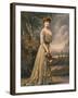 Red Haired Woman Modeling Pale Green, Gold Embroidered Robe Designed by Beer-Felix-Framed Photographic Print
