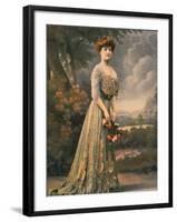 Red Haired Woman Modeling Pale Green, Gold Embroidered Robe Designed by Beer-Felix-Framed Photographic Print