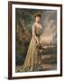 Red Haired Woman Modeling Pale Green, Gold Embroidered Robe Designed by Beer-Felix-Framed Photographic Print