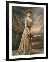 Red Haired Woman Modeling Pale Green, Gold Embroidered Robe Designed by Beer-Felix-Framed Photographic Print