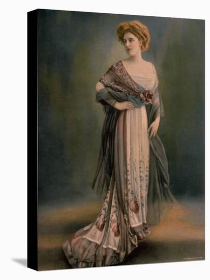 Red Haired Woman Modeling White, Rose and Blue Gray Chiffon Robe Designed by Beer-Reutlinger-Stretched Canvas