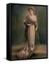 Red Haired Woman Modeling White, Rose and Blue Gray Chiffon Robe Designed by Beer-Reutlinger-Framed Stretched Canvas