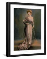 Red Haired Woman Modeling White, Rose and Blue Gray Chiffon Robe Designed by Beer-Reutlinger-Framed Photographic Print