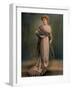 Red Haired Woman Modeling White, Rose and Blue Gray Chiffon Robe Designed by Beer-Reutlinger-Framed Photographic Print