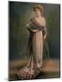 Red Haired Woman Modeling White, Rose and Blue Gray Chiffon Robe Designed by Beer-Reutlinger-Mounted Photographic Print