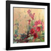 Red Haven Hollyhocks-Beth A^ Forst-Framed Art Print