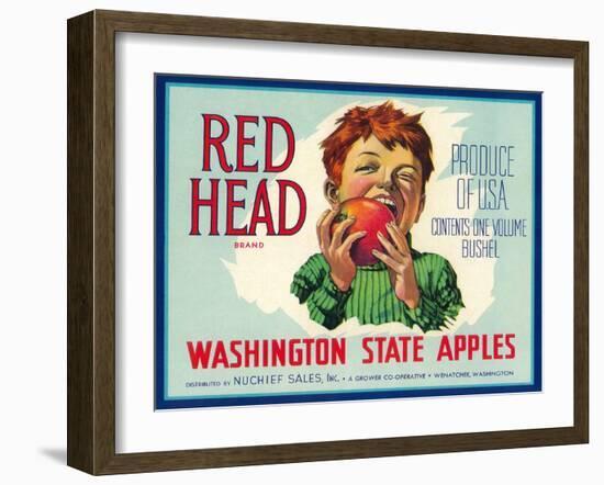 Red Head Apple Label - Wenatchee, WA-Lantern Press-Framed Art Print