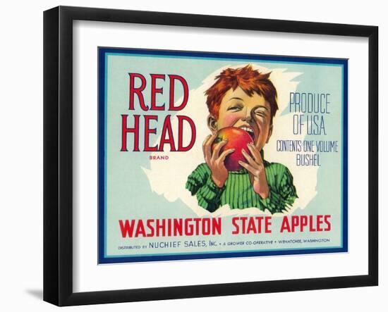 Red Head Apple Label - Wenatchee, WA-Lantern Press-Framed Art Print