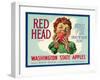 Red Head Apple Label - Wenatchee, WA-Lantern Press-Framed Art Print