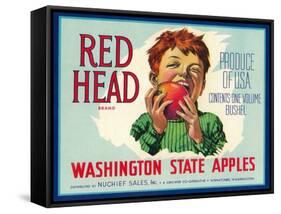 Red Head Apple Label - Wenatchee, WA-Lantern Press-Framed Stretched Canvas