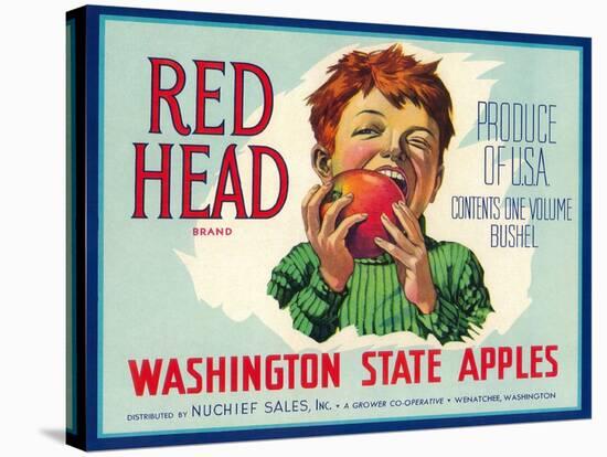 Red Head Apple Label - Wenatchee, WA-Lantern Press-Stretched Canvas