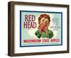 Red Head Apple Label - Wenatchee, WA-Lantern Press-Framed Art Print