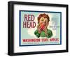 Red Head Apple Label - Wenatchee, WA-Lantern Press-Framed Art Print