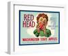 Red Head Apple Label - Wenatchee, WA-Lantern Press-Framed Art Print