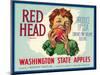 Red Head Apple Label - Wenatchee, WA-Lantern Press-Mounted Art Print