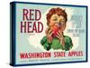 Red Head Apple Label - Wenatchee, WA-Lantern Press-Stretched Canvas