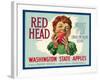 Red Head Apple Label - Wenatchee, WA-Lantern Press-Framed Art Print