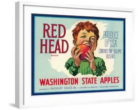 Red Head Apple Label - Wenatchee, WA-Lantern Press-Framed Art Print