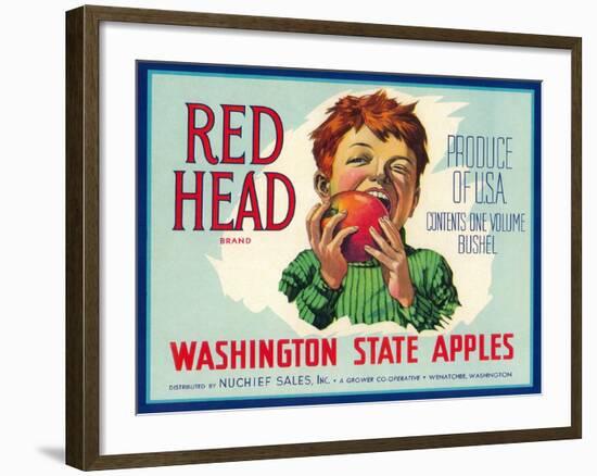 Red Head Apple Label - Wenatchee, WA-Lantern Press-Framed Art Print