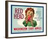 Red Head Apple Label - Wenatchee, WA-Lantern Press-Framed Art Print