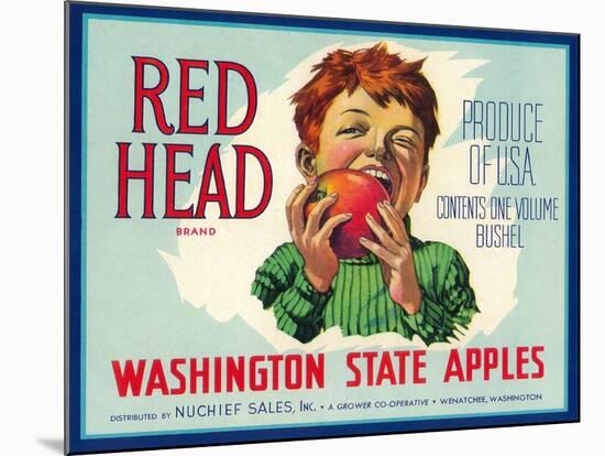 Red Head Apple Label - Wenatchee, WA-Lantern Press-Mounted Art Print