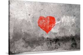Red Heart Graffiti Over Grunge Cement Wall-Billyfoto-Stretched Canvas