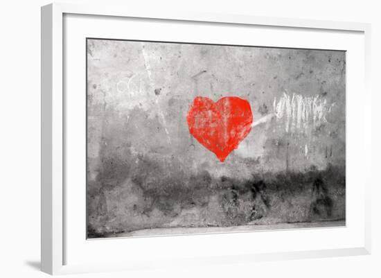Red Heart Graffiti Over Grunge Cement Wall-Billyfoto-Framed Art Print