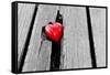 Red Heart in Crack of Wooden Plank, Symbol of Love, Valentine's Day-Michal Bednarek-Framed Stretched Canvas