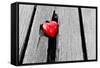 Red Heart in Crack of Wooden Plank, Symbol of Love, Valentine's Day-Michal Bednarek-Framed Stretched Canvas